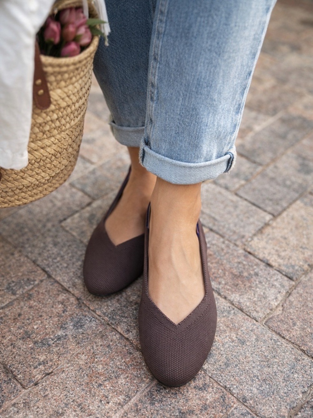Rothy’s Round Toe Knit Ballet Flats in Mink Brown Size 7.5